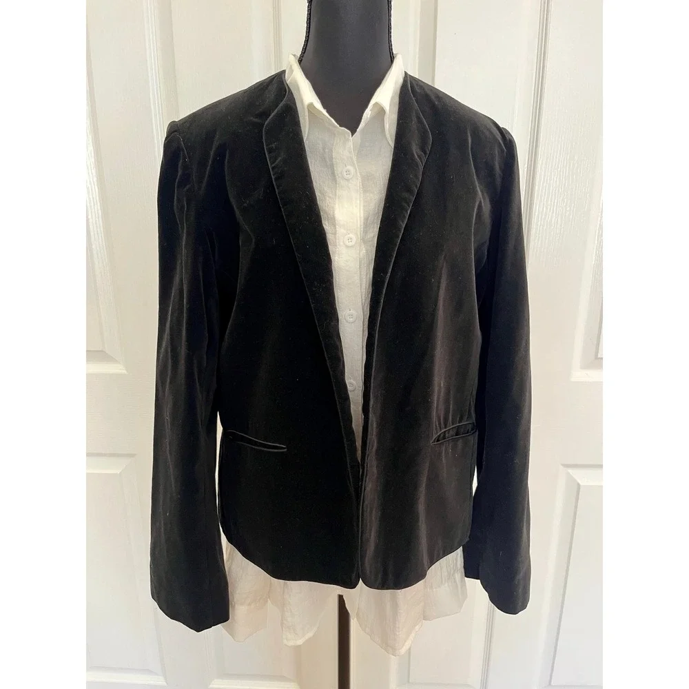 Vintage Emporium Capwell Black Velvet Blazer Jacket Boxy Open Front